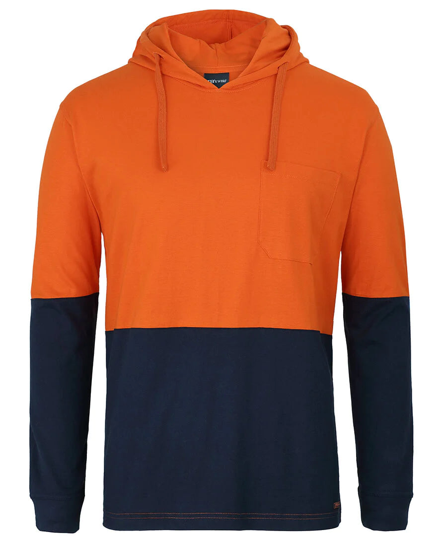 JB's fluorescent orange and navy long sleeve hoodie