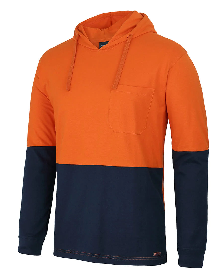 JB's fluorescent orange and navy long sleeve hoodie