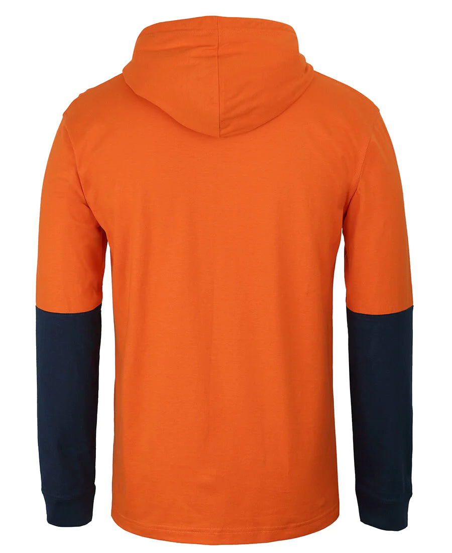 JB's fluorescent orange and navy long sleeve hoodie
