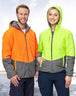 Woman and man wearing Winning Spirit fluorescent hoodies 