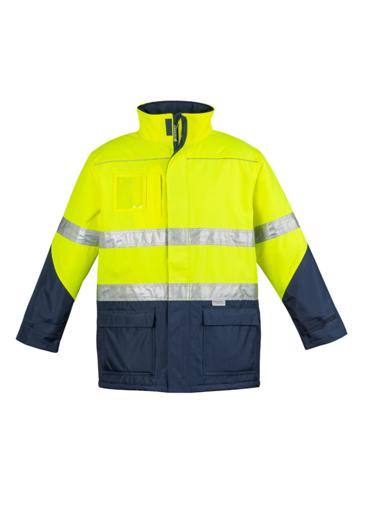 Syzmik fluorescent jacket with reflective tape in navy and yellow
