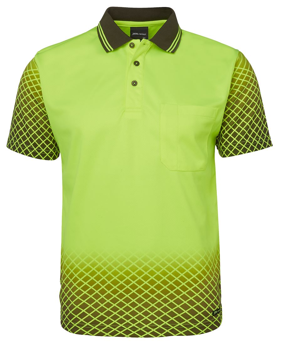 JB's fluorescent lime polo with hatch design