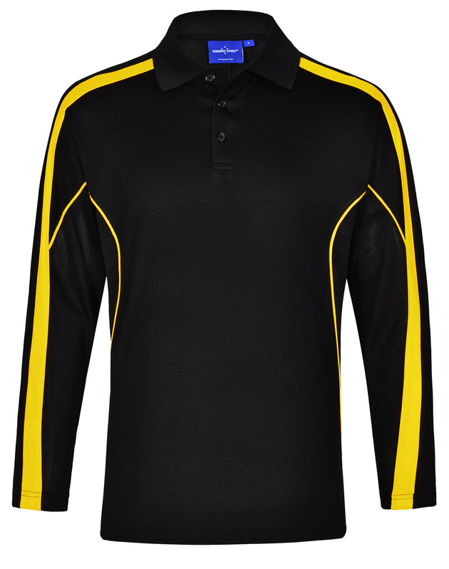 a black and yellow polo shirt with yellow trims