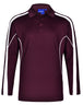 a maroon shirt with white stripes on the sleeves