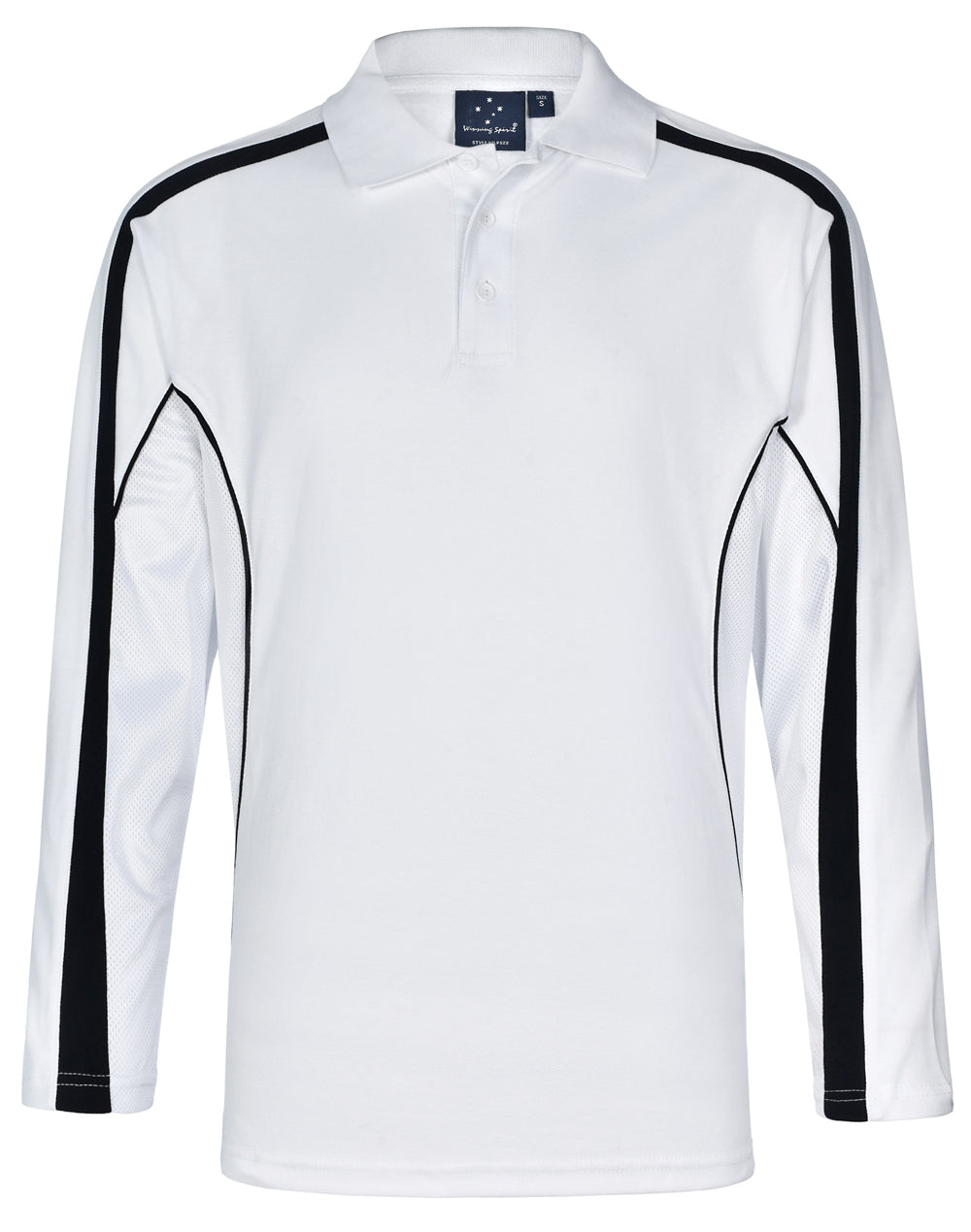 a white polo shirt with black trims