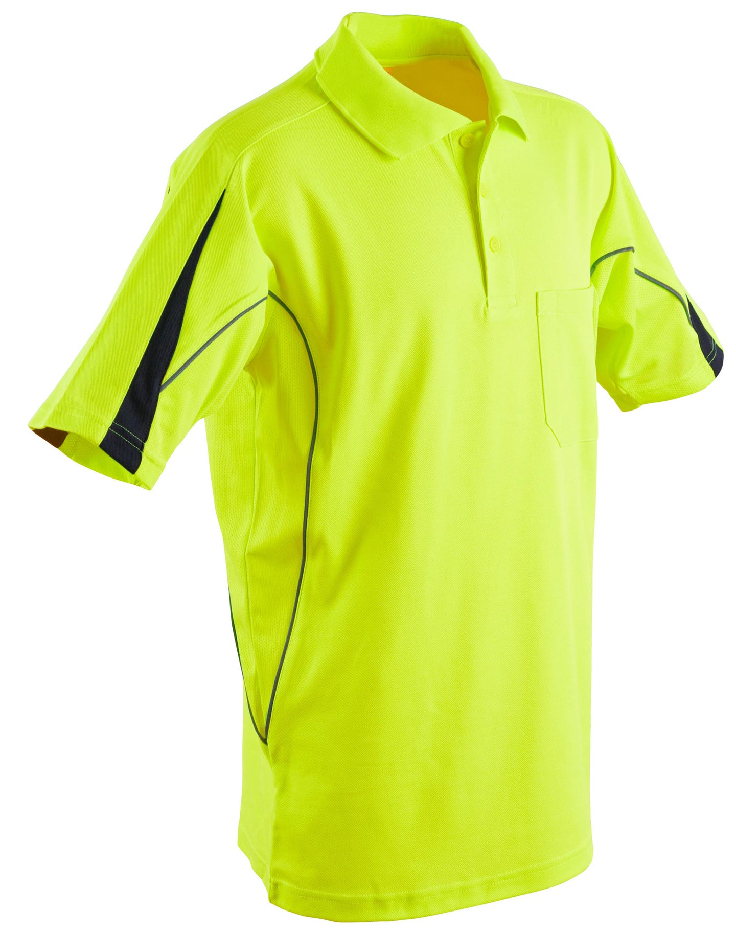 Winning Spirit SW25A HI-VIS LEGEND SHORT SLEEVE POLO Mens in fluorescent yellow with navy detail on sleeve