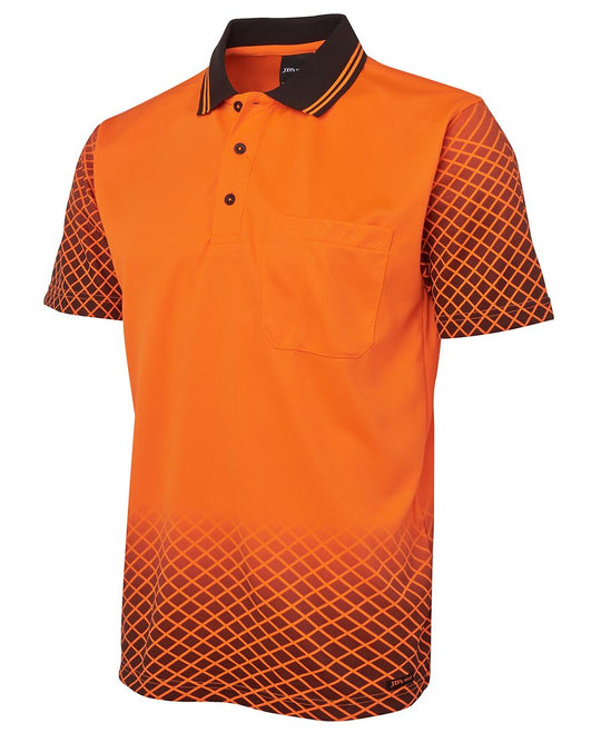 JB's fluorescent orange polo with hatch design