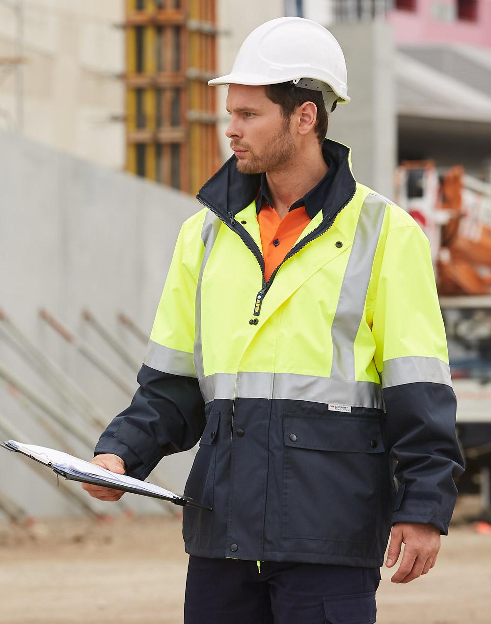 Winning Spirit HI-VIS SAFETY JACKET WITH MESH LINING fluorescent and yellow and navy blue