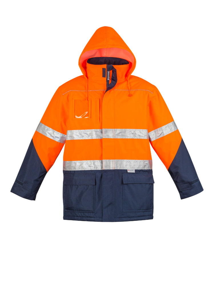 Syzmik fluorescent jacket with reflective tape in navy and orange