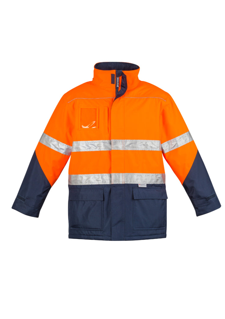 Syzmik fluorescent jacket with reflective tape in navy and orange