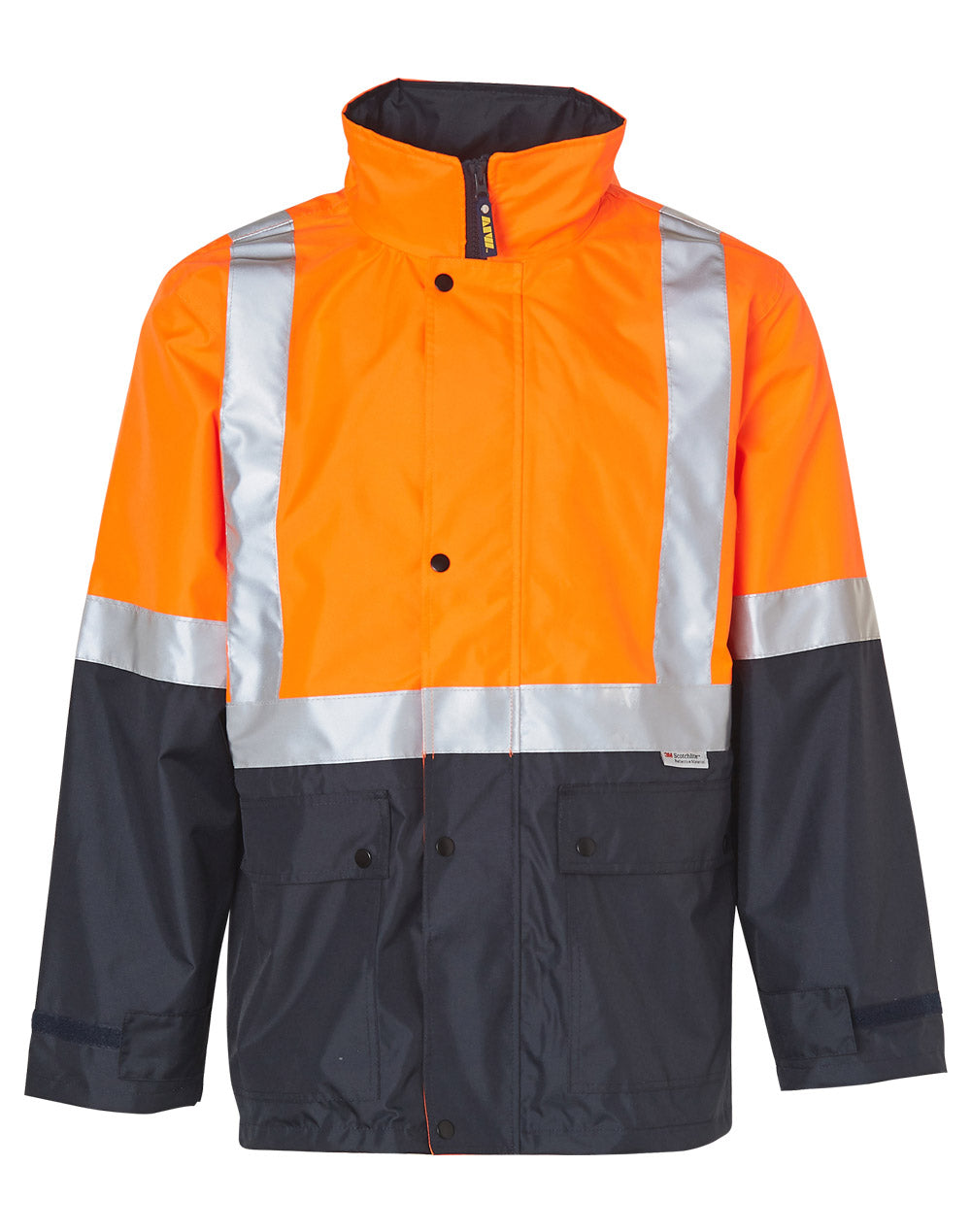 Winning Spirit HI-VIS SAFETY JACKET WITH MESH LINING fluorescent orange and navy blue